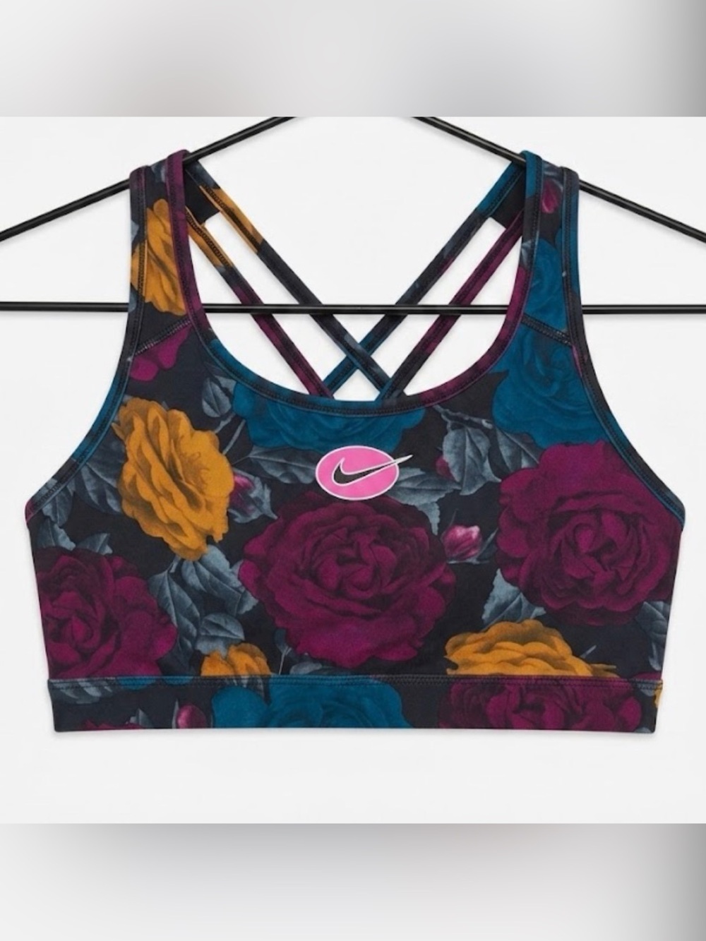 Nike Floral Strappy Sports Bra Workout Athletic  Black Burgundy Teal Mustard Fit